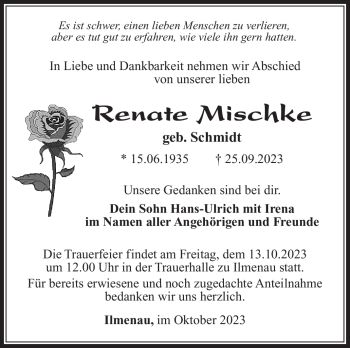 Traueranzeige von Renate Mischke von Südthüringer Presse