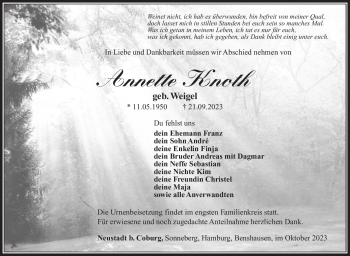 Traueranzeige von Annette Knoth von Südthüringer Presse