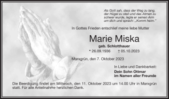 Traueranzeige von Marie Miska von Frankenpost