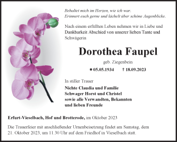 Traueranzeige von Dorothea Faupel von Südthüringer Presse