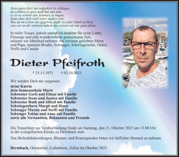 Traueranzeige von Dieter Pfeifroth von Südthüringer Presse
