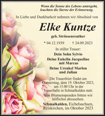 Traueranzeige von Elke Kuntze von Südthüringer Presse