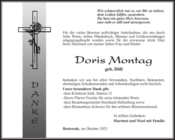 Traueranzeige von Doris Montag von Südthüringer Presse