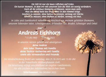 Traueranzeige von Andreas Eichhorn von Südthüringer Presse