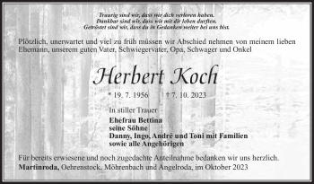 Traueranzeige von Herbert Koch von Südthüringer Presse