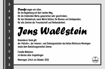 Traueranzeige von Jens Wallstein von Südthüringer Presse