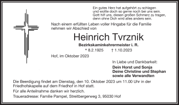 Traueranzeige von Heinrich Tvrznik von Frankenpost