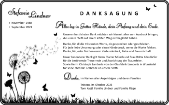 Traueranzeige von Stefanie Lindner von Frankenpost