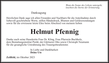 Traueranzeige von Helmut Pfennig von Südthüringer Presse