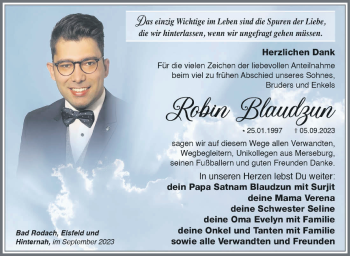 Traueranzeige von Robin Blaudzun von Südthüringer Presse