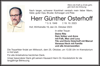 Traueranzeige von Günther Osterhoff von Frankenpost