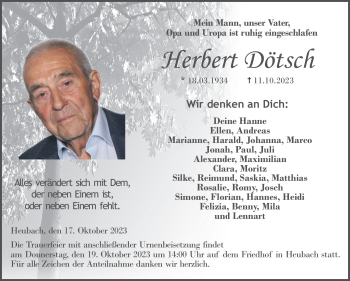 Traueranzeige von Herbert Dötsch von Neue Presse Coburg