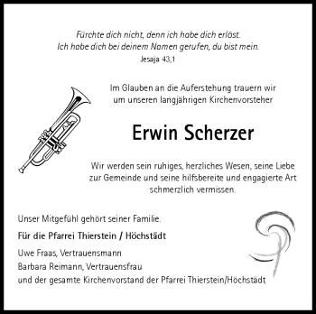 Traueranzeige von Erwin Scherzer von Frankenpost