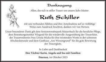 Traueranzeige von Ruth Schiller von Südthüringer Presse