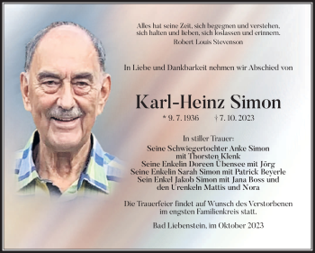 Traueranzeige von Karl-Heinz Simon von Südthüringer Presse