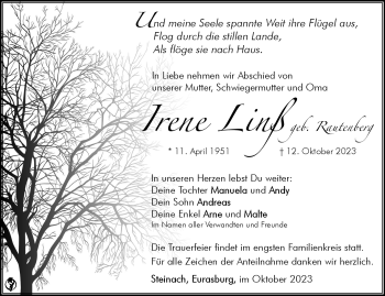 Traueranzeige von Irene Linß von Südthüringer Presse
