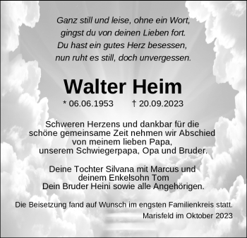 Traueranzeige von Walter Heim von Südthüringer Presse