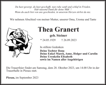 Traueranzeige von Thea Granert von Südthüringer Presse