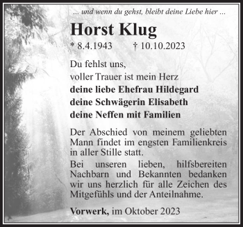 Traueranzeige von Horst Klug von Südthüringer Presse
