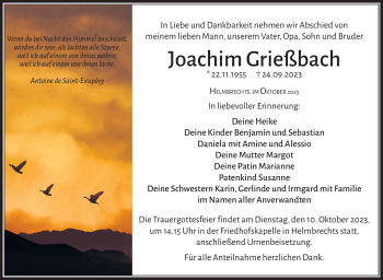 Traueranzeige von Joachim Grießbach von Frankenpost