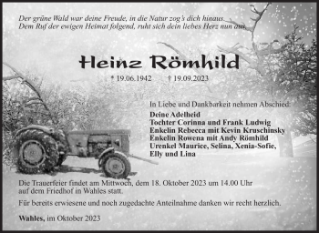 Traueranzeige von Heinrich Römhild von Südthüringer Presse
