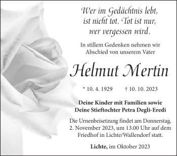 Traueranzeige von Helmut Mertin von Südthüringer Presse