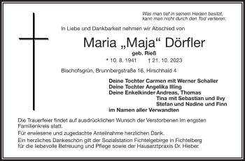 Traueranzeige von Maria Dörfler von Frankenpost