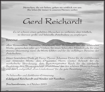 Traueranzeige von Gerd Reichard von Südthüringer Presse