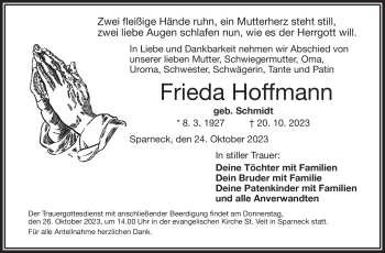 Traueranzeige von Frieda Hoffmann von Frankenpost