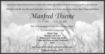 Traueranzeige von Manfred Thieme von Südthüringer Presse