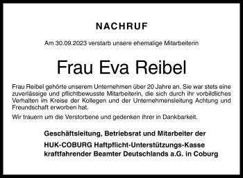 Traueranzeige von Eva Reibel von Neue Presse Coburg