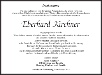 Traueranzeige von Eberhard Kirchner von Südthüringer Presse