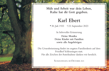 Traueranzeige von Karl Ebert von Südthüringer Presse