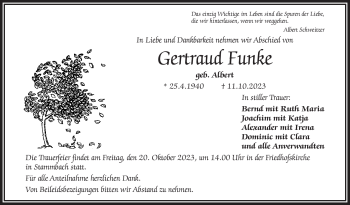 Traueranzeige von Gertraud Funke von Frankenpost
