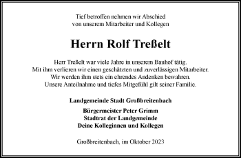 Traueranzeige von Rolf Treßelt von Südthüringer Presse