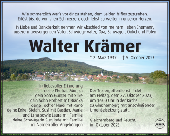Traueranzeige von Walter Krämer von Südthüringer Presse