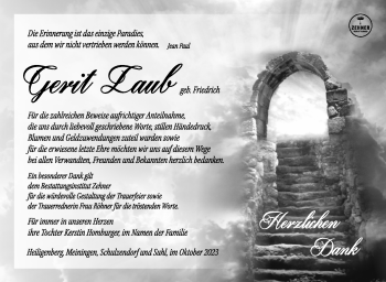 Traueranzeige von Gerit Laub von Südthüringer Presse