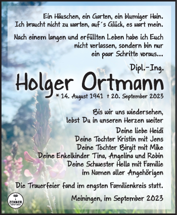 Traueranzeige von Holger Ortmann von Südthüringer Presse