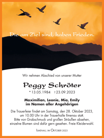 Traueranzeige von Peggy Schröter von Südthüringer Presse