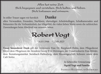 Traueranzeige von Robert Vogt von Südthüringer Presse