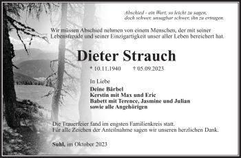 Traueranzeige von Dieter Strauch von Südthüringer Presse