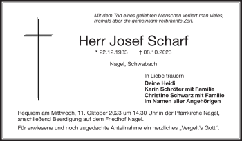 Traueranzeige von Josef Scharf von Frankenpost