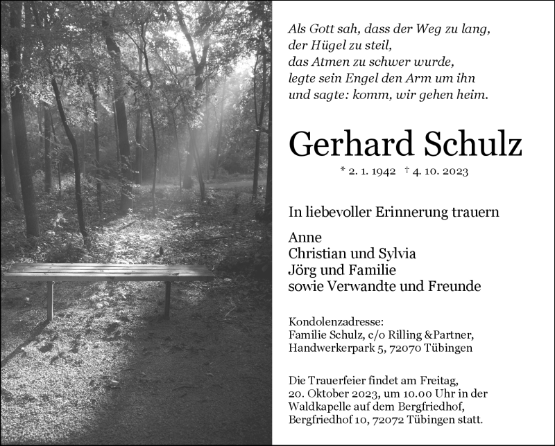  Traueranzeige für Gerhard Schulz vom 10.10.2023 aus Südthüringer Presse