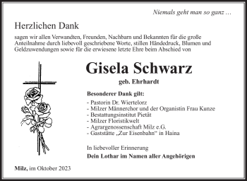 Traueranzeige von Gisela Schwarz von Südthüringer Presse