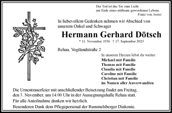 Traueranzeige von Hermann Dötsch von Frankenpost