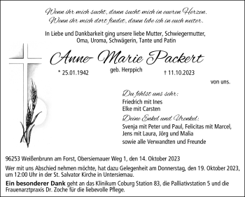 Traueranzeige von Anne-Marie Packert von Neue Presse Coburg