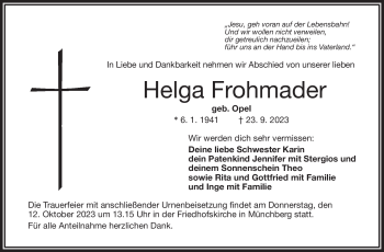 Traueranzeige von Helga Frohmader von Frankenpost