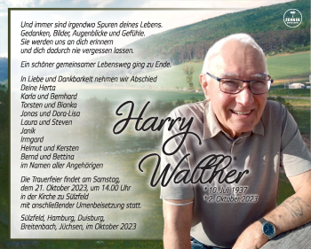 Traueranzeige von Harri Walther von Südthüringer Presse