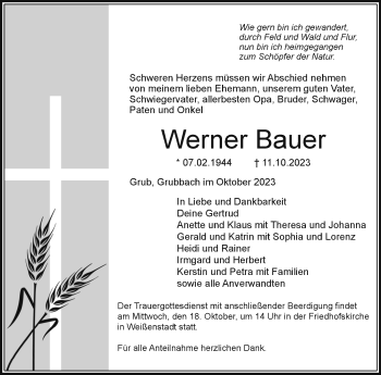 Traueranzeige von Werner Bauer von Frankenpost