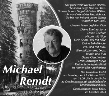 Traueranzeige von Michael Remdt von Südthüringer Presse
